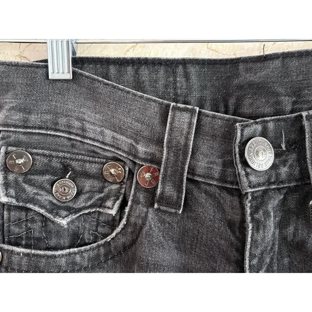 True Religion Men’s Jeans Straight — 28 Black Faded, Made In USA, World Tour